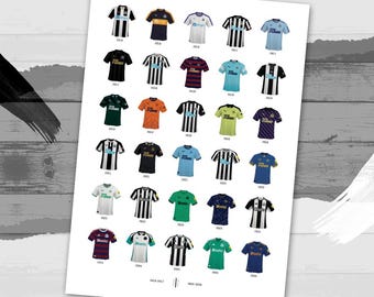 2025 - Newcastle United Football Shirt History Presentation Print 2016-2025 - Gifts - Wall Art - Retro - Poster