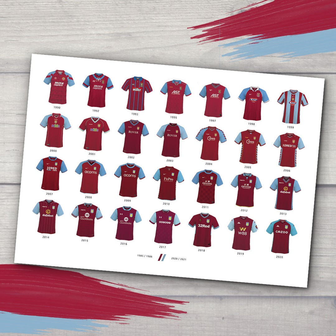 Aston villa kits hotsell through the years
