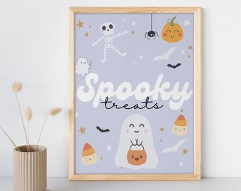 Spooky Treats Sign Table Decor Halloween Ghost Party Sign Blue Ghost Halloween Birthday Sign Editable Canva Descarga digital, 8x10