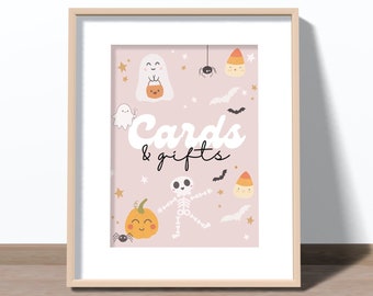 Tarjetas y regalos Signo Decoración de mesa Halloween Fantasma Fiesta Signo Rosa Fantasma Halloween Cumpleaños Signo Editable Canva Descarga digital, 8x10