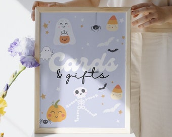 Tarjetas y regalos Signo Decoración de mesa Halloween Fantasma Fiesta Signo Rosa Fantasma Halloween Cumpleaños Signo Editable Canva Descarga digital, 8x10