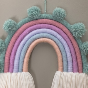 Large Pom Pom Pastel Pink, Purple & Blue Rainbow Fiber Wall Hanging / Beautiful Rainbow Yarn Sculpture / Perfect for Nursery / BOHO / Modern