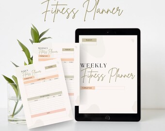 Planificador de ejercicios semanal editable / Descarga digital en PDF y plantilla de Canva / Seguimiento de ejercicios de fuerza y cardio / Diario de progreso de establecimiento de objetivos
