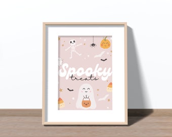 Spooky Treats Sign Table Decor Halloween Ghost Party Sign Pink Ghost Halloween Birthday Sign Editable Canva Descarga digital, 8x10