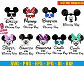 Family Birthday Boy Mickey Bundle (SVG dxf png) Disney Minnie Mouse Glasses Cut Files Silhouette Cricut Ears Bow Head Vector Clipart T-Shirt