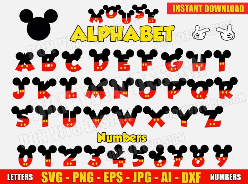Download Mickey Mouse Alphabet Head Hands SVG dxf png Disney | Etsy