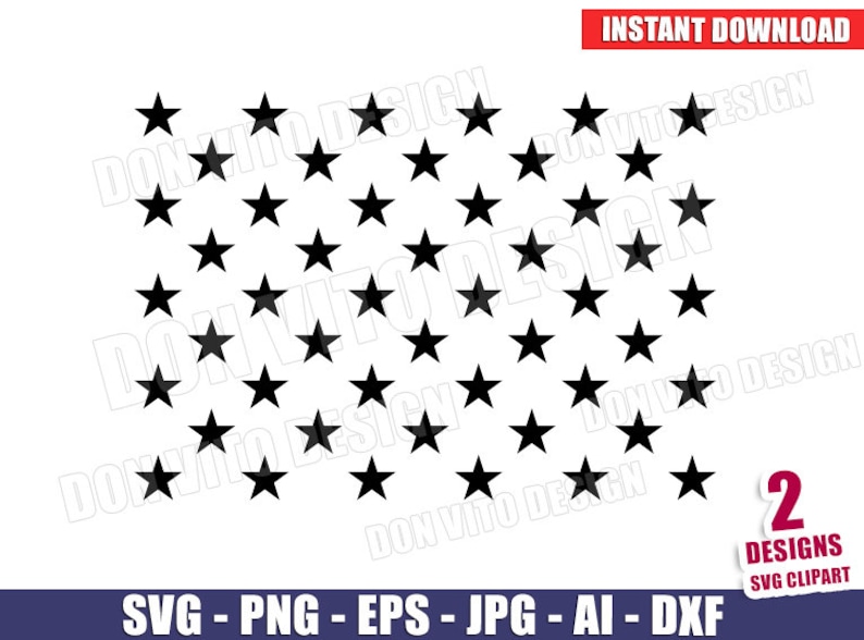 50 American Flag Stars (SVG dxf png) Star Union US Flag Cut Files Silhouett...