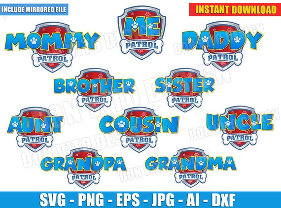 Download Paw Patrol Logo Family Names Bundle SVG dxf png Birthday ...