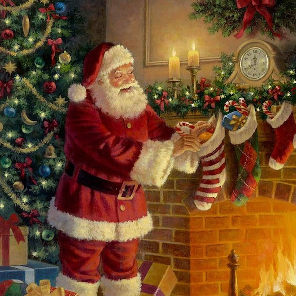 A Nostalgic Christmas Santa by the Fireplace Panel 36" by Riley Blake Designs 43.5 inches wide 100% Cotton Quilting Fabric RB-PD13670-SANTA