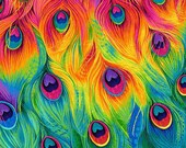 Peacock Feathers Packed Plume Glow Collection by Timeless Treasures 44 inch wide 100 Quilting Cotton TT-C8414 Multi