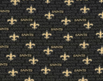 Fabric by the 14 yard or more Riverboat Streetcar Black and Gold Fleur de Lis NEW ORLEANS SAINTS Cotton Fabric