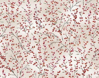 Winter Garden Snow On The Red Berry Cotton Fabric