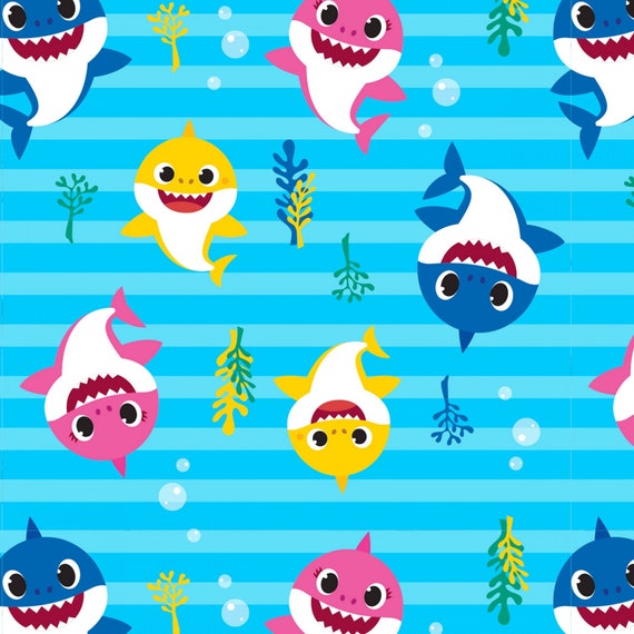 Baby Shark speels in waterblauw door David Textiles 44 inch breed 100 katoenen stof DT BS 0040 0C 1