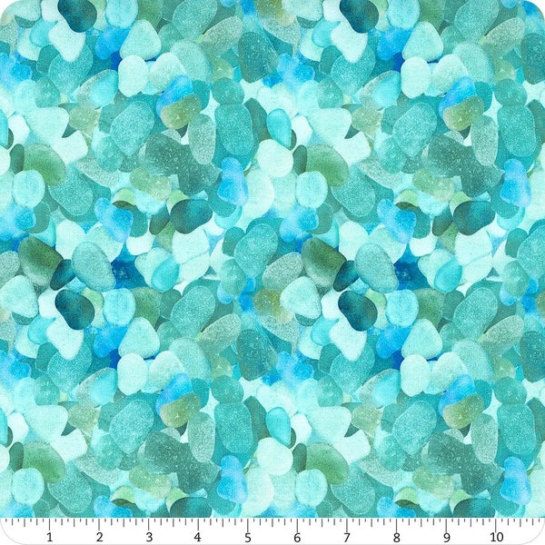 Sea Salt Sea Glass Stones in Turquoise by Mckenna Ryan for Hoffman Fabrics 44 inches wide 100% Cotton Quilting Fabric HF-MRD42-61