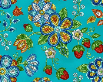 Tucson Beaded Strawberry in Turquoise by Elizabeth's Studio 44 inches wide 100% Cotton Quilting Fabric ES-594 Turquoise