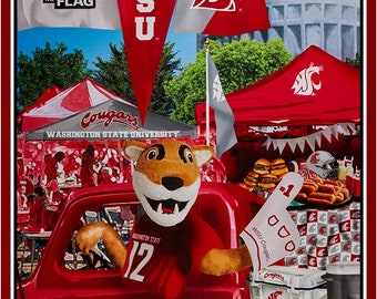 Washington State Cougars NCAA College Tailgate Panel 43 x 36 inches wide 100% Cotton Fabric WAST-1157