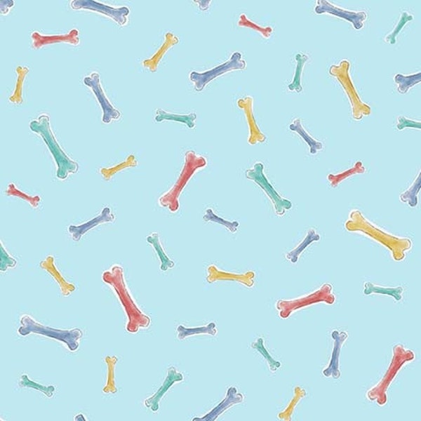 Stay Pawsitive Yummy Treats Bones Tossed in Blue by Michael Miller 44 inches wide 100% Cotton Quilting Fabric MM-CX11202-BLUE-D