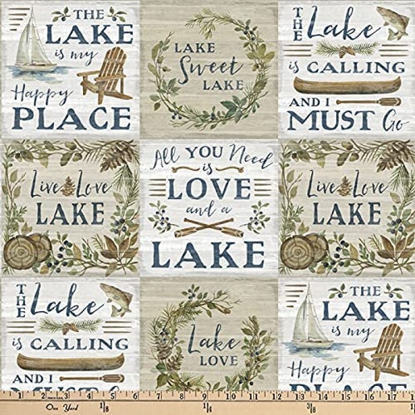 Lake House Lakeside Retreat Squares by David Textiles 44 inches wide 100% Cotton Fabric DT WA 5908 0C 1 Tan Multi