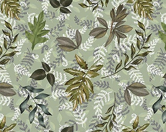 Midnight Rendezvous Leaves Tossed in Green by Raquel Maciel for Blank Quilting 44 inches wide 100% Cotton Quilting Fabric BQ-2898-60