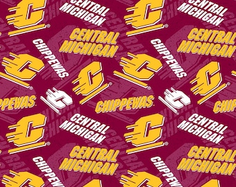 Central Michigan Chippewas NCAA College Tone on Tone Design 43 inches wide 100% Cotton Quilting Fabric CMU-1178