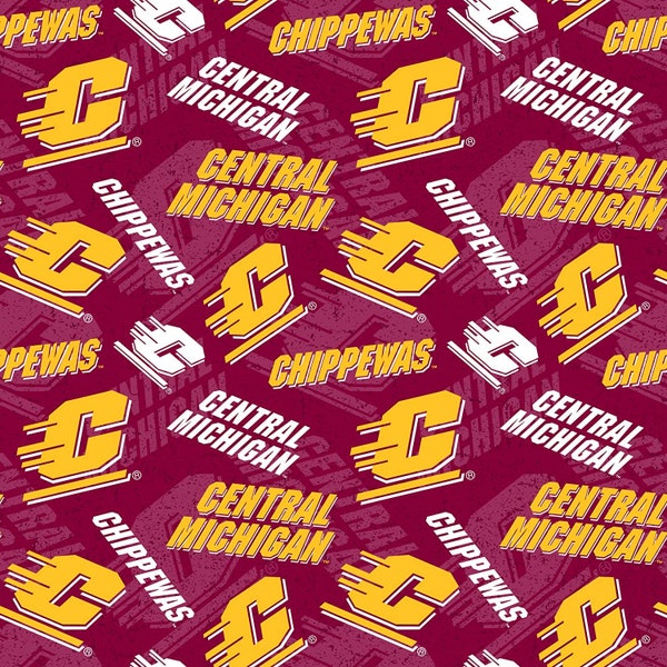 Central Michigan Chippewas NCAA College Tone on Tone Design 43 inches wide 100% Cotton Quilting Fabric CMU-1178