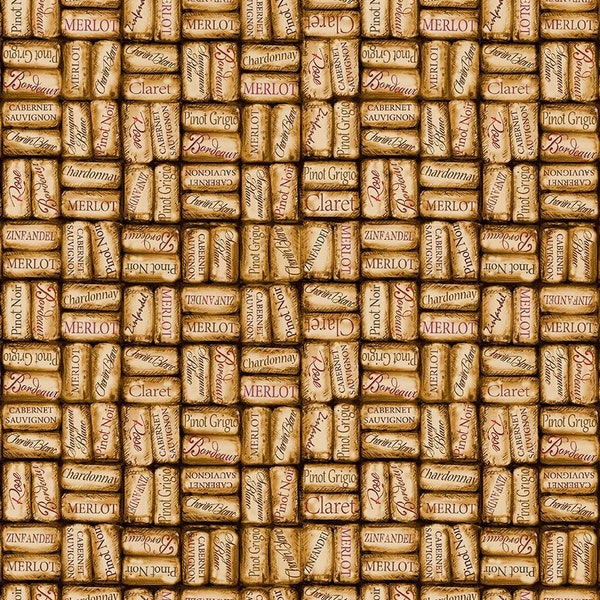 Wine Country Packed Wine Corks Words in Cork Brown by Dona Gelsinger for Timeless Treasures 44 inches 100% Cotton Fabric TT-DONA-CD3015-CORK