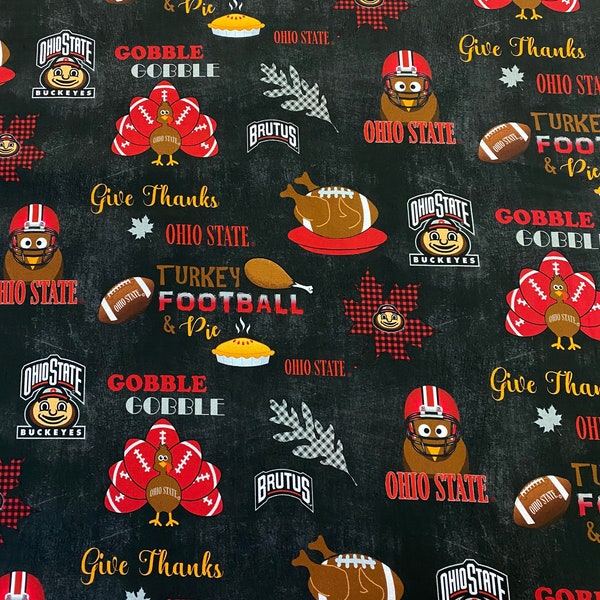 Ohio State Buckeyes NCAA College Thanksgiving Turkey Bowl by Sykel Enterprises 44 inches wide 100% Cotton Quilting Fabric OHS-1222