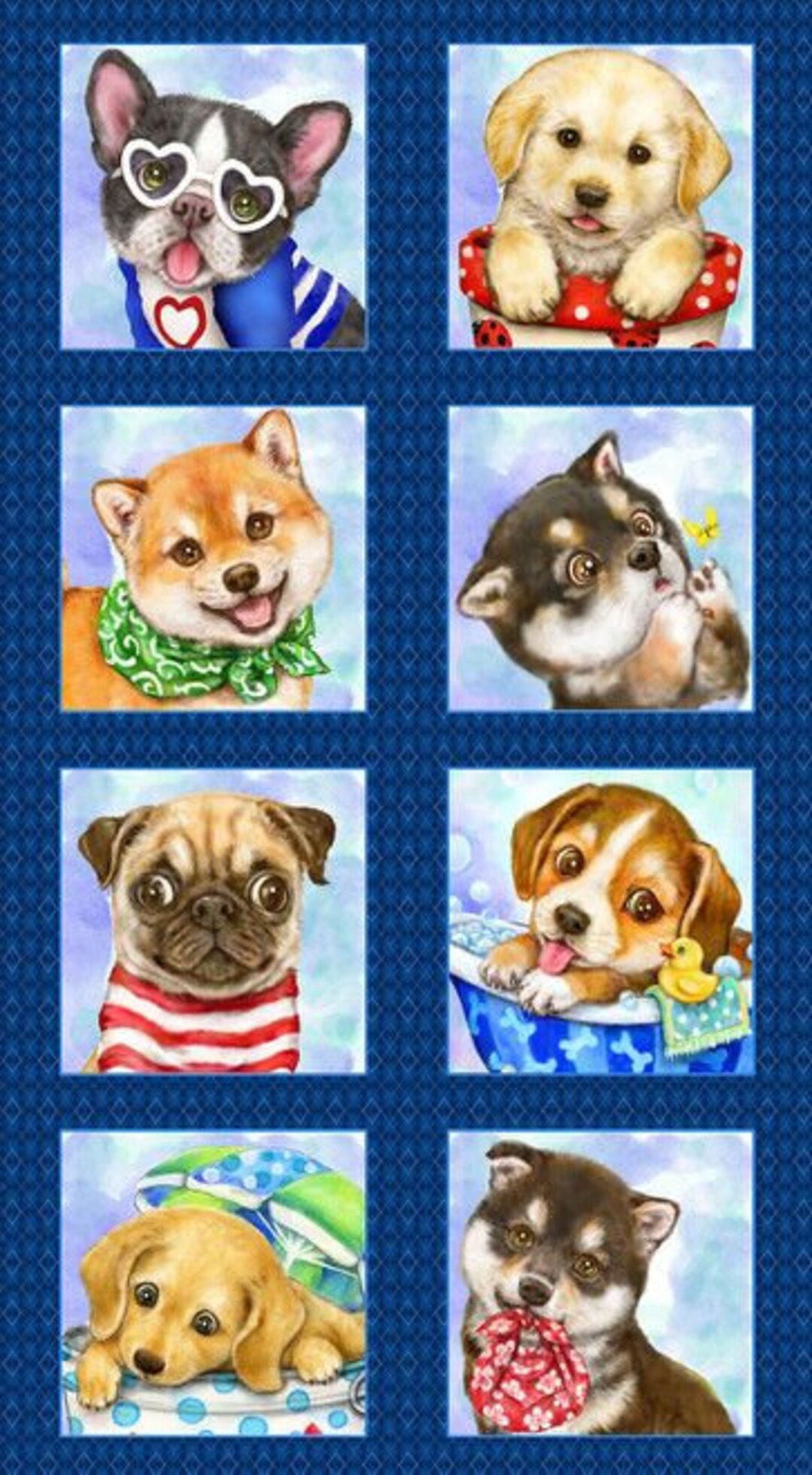Trendy Pups Block Panel 24” in Navy by Kayomi Harai for Studio E Fabrics 44 inches wide 100% Cotton Quilting Fabric SE-6895P-77