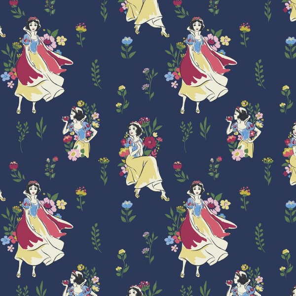 Blanche neige et les sept nains en bleu marine par Camelot Fabrics Tissu à courtepointe 100 % coton de 44 pouces de large CF-85102001-02