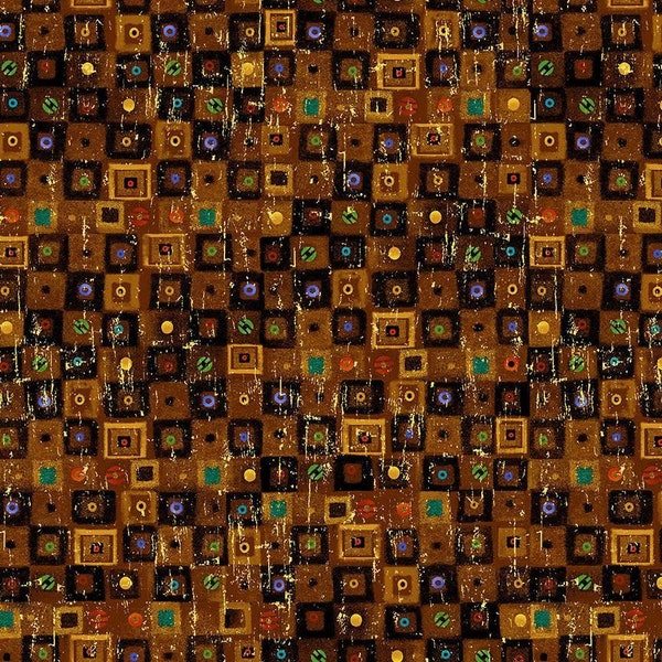 Cleo The Multiverse Bejeweled Square in Brown by Chong-A Hwang for Timeless Treasures  44 in wide 100% Cotton Fabric TT-CLEO-CM1884-Brown