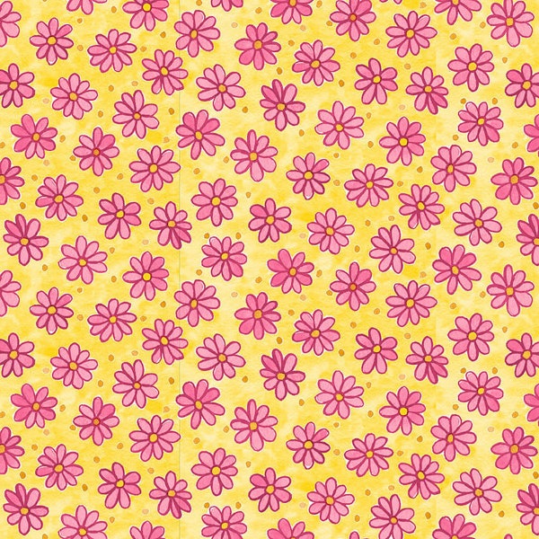 Whimsy Daisical II Tossed Daisies and Dots in Yellow by Keri Schneider for Blank Quilting 44 in wide 100% Cotton Quilting Fabric BQ-2873-44