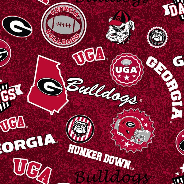 Georgia Bulldogs NCAA College GA Home State Design 43 inches wide 100% Cotton Quilting Fabric GA-1208