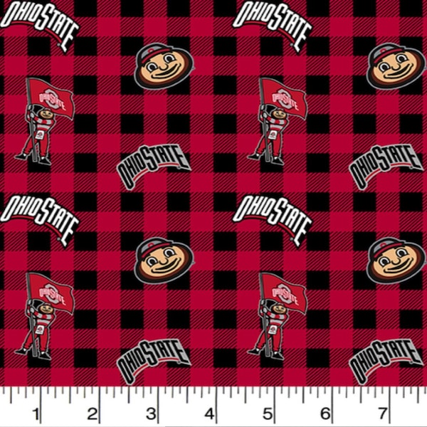 Ohio State Buckeyes NCAA College Buffalo Plaid Design 43 inches wide 100% Cotton Quilting Fabric OHS-1207