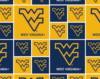 West Virginia Mountaineers NCAA College WVU Block 43 inches wide 100% Cotton Quilting Fabric WV-020