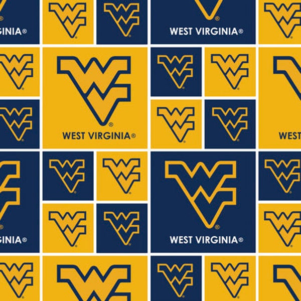 West Virginia Mountaineers NCAA College WVU Block 43 inches wide 100% Cotton Quilting Fabric WV-020