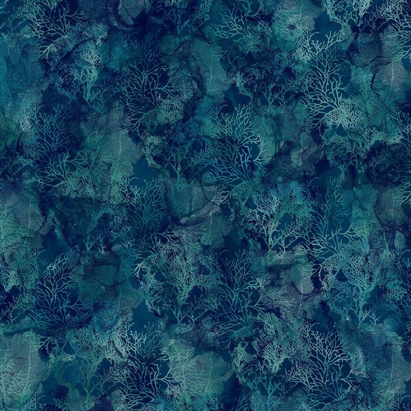 Sea Breeze Coral Texture Watercolor in Dark Blue by Deborah Edwards for Northcott Fabrics 44 inches wide 100% Cotton Fabric NC-DP27100-48