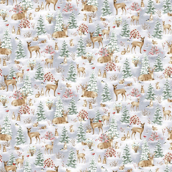 Bundle-Up Forest Animal Scenic in Multi by Barb Tourtillotte for Henry Glass Fabrics 44 inches wide 100% Cotton Quilting Fabric HG-820-90