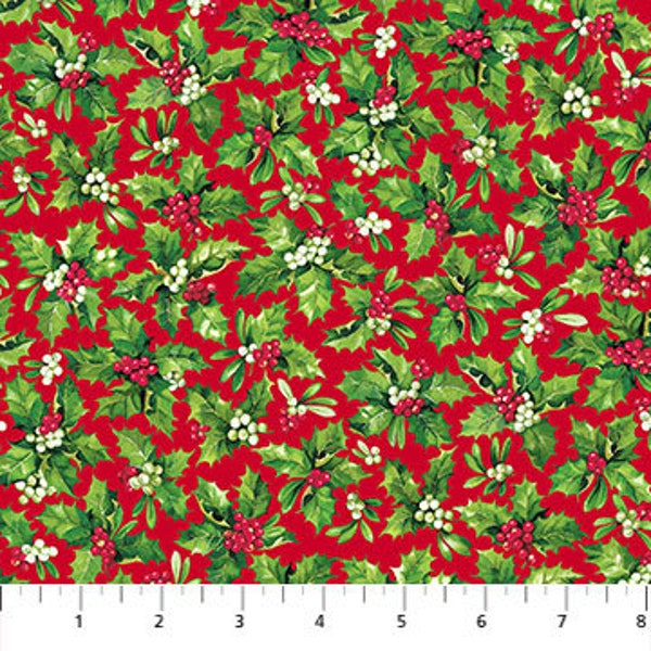 Here Comes Santa Holly Toss in Red by Jason Kirk for Northcott Fabrics 43 inches wide 100% Cotton Quilting Fabric NC-24071-24