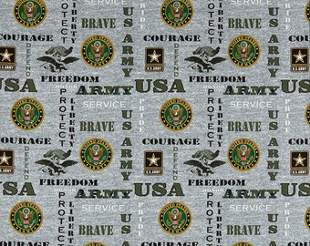 Army Military Armed Forces Freedom Brave Seal Heather Allover 44 inches wide 100% Cotton Fabric 1181-A