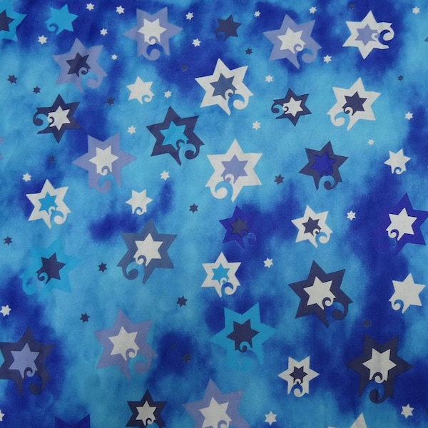 Jubilant Stars Jewish Contemporary Stars on Blue by Fay Nicoll Judaica Designs 43 inches wide 100% Cotton Fabric FN-1810-Blue