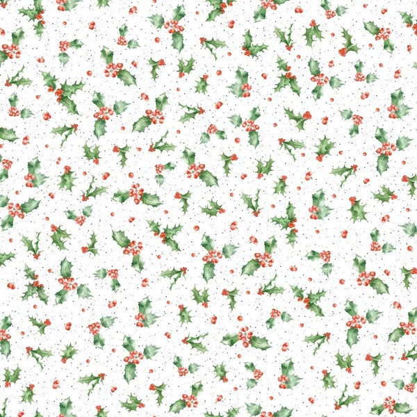 One Snowy Day Holly in White by Hannah Dale for Maywood Studio 44 inches wide 100% Cotton Quilting Fabric MS-MASD10376-W