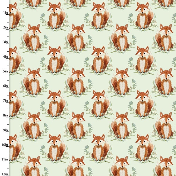 Forest Friends for Boy in Blue Fox in Green by Audrey Jeanne Roberts for 3 Wishes 43 inches wide 100% Cotton Quilting Fabric 3W-18680-Green