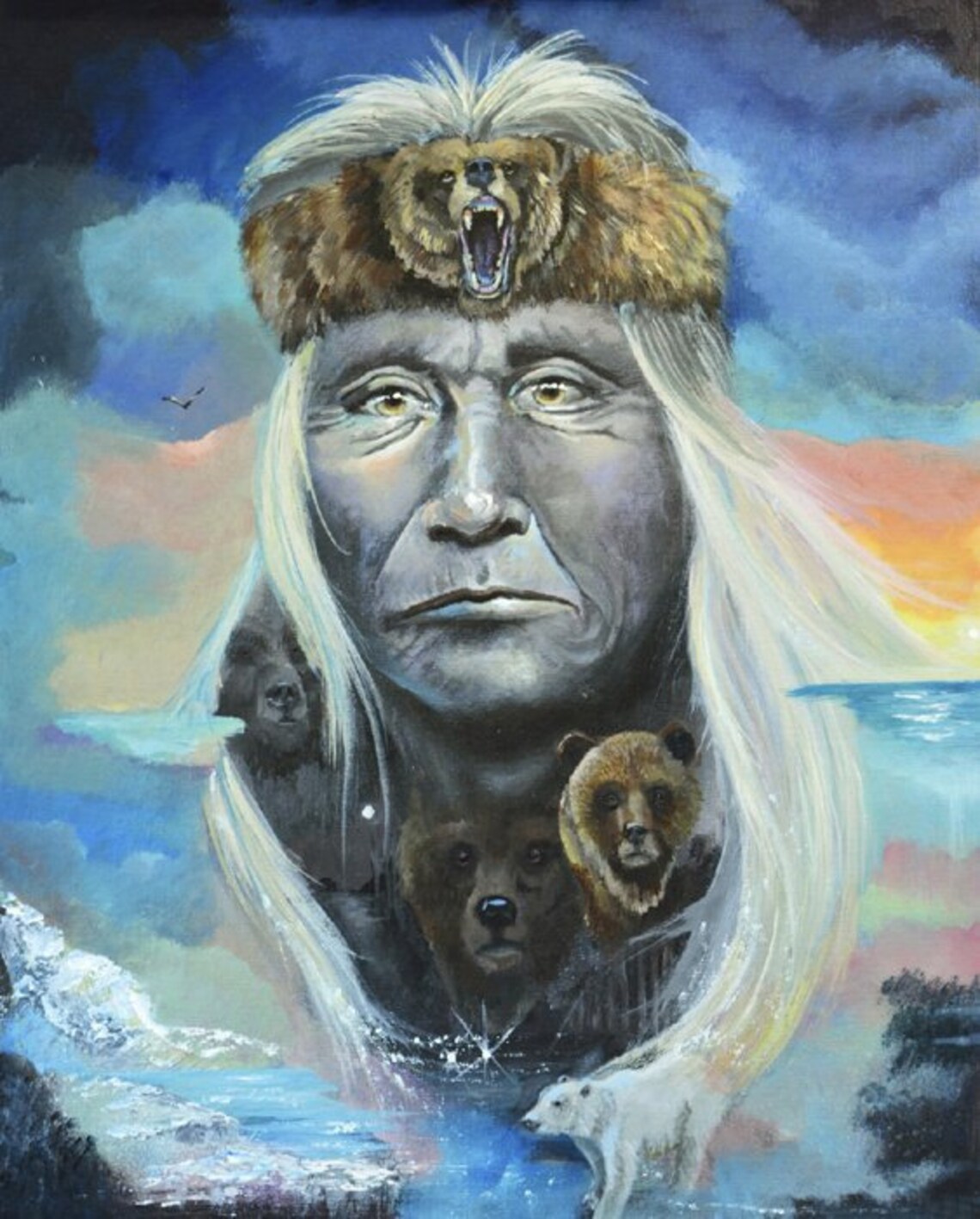 Chief Bear Native American Panel 36 X 42 Inches by David Etsy