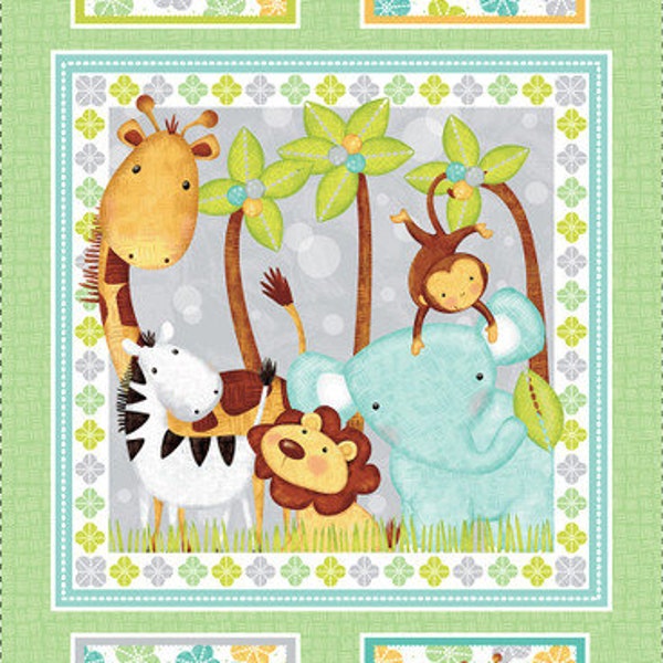 Sweet Safari Baby Animals Safari Panel 24" in Multi by Victoria Hutto for Studio E 44 inches wide 100% Cotton Quilting Fabric SE-7244P-16