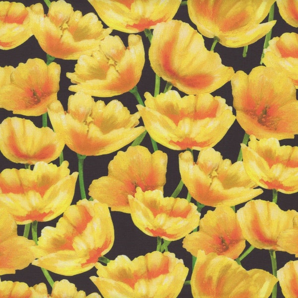 Hydrangea Garden Spring Tulips in Yellow Black by Jenni Lee for Studio E 44 inches wide 100% Cotton Quilting Fabric SE-5889-99