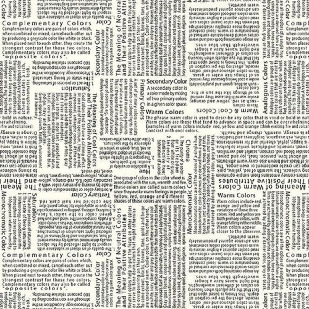 The Language of Color Newsprint in Offwhite by Chelsea Designworks for Studio E Fabrics 44 in