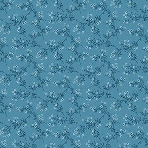 Blue Escape Spring Bouquet Floral Natural on Ocean Blue Laundry Basket Quilts Andover Fabrics 44 in wide Cotton Quilting Fabrics AF-9966-T