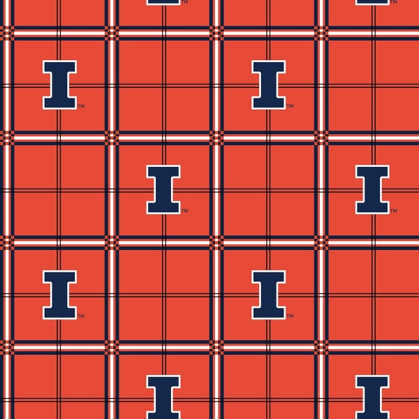 Illinois Fighting Illini NCAA College Plaid FLANNEL 42 inches wide 100% Cotton Fabric ILL-023