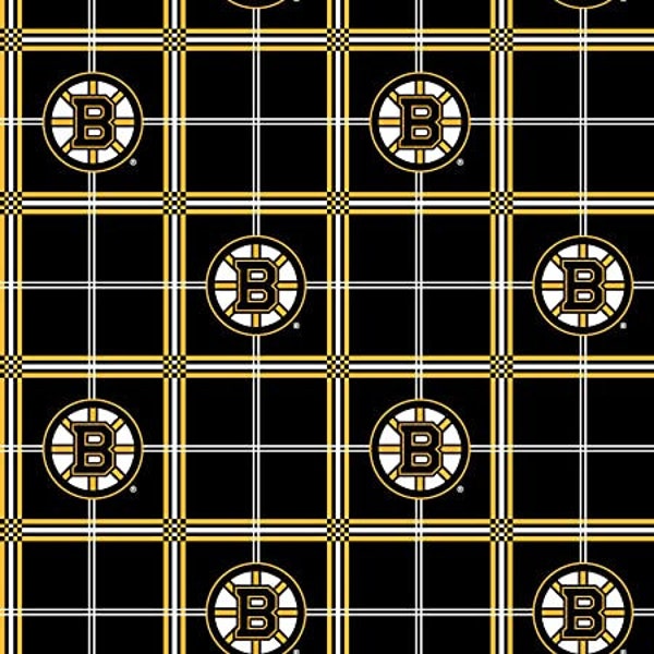 Boston Bruins NHL Hockey Plaid FLANNEL 42 inches wide 100% Cotton Fabric NHL 023 Bru