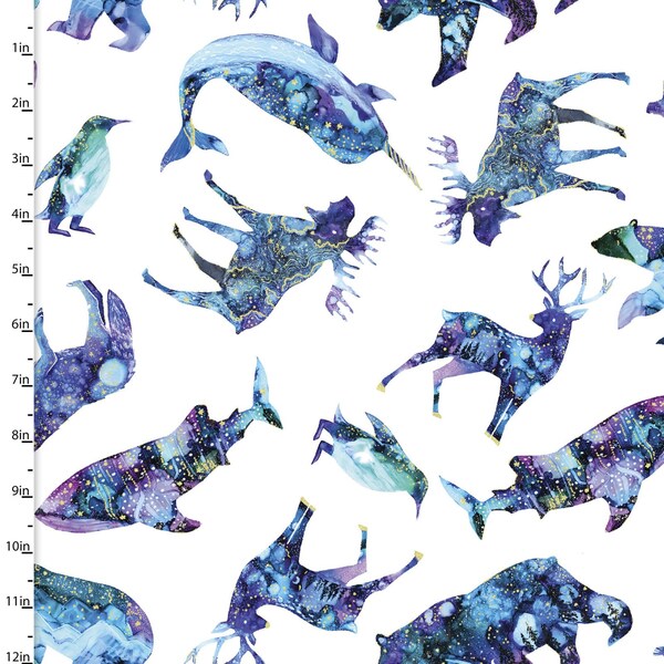 Artic Wonder Artic Animal Toss Metallic Glitter on White by Arrolynn Weiderhold 3 Wishes 42 in wide Cotton Quilting Fabric 3W 19431 White